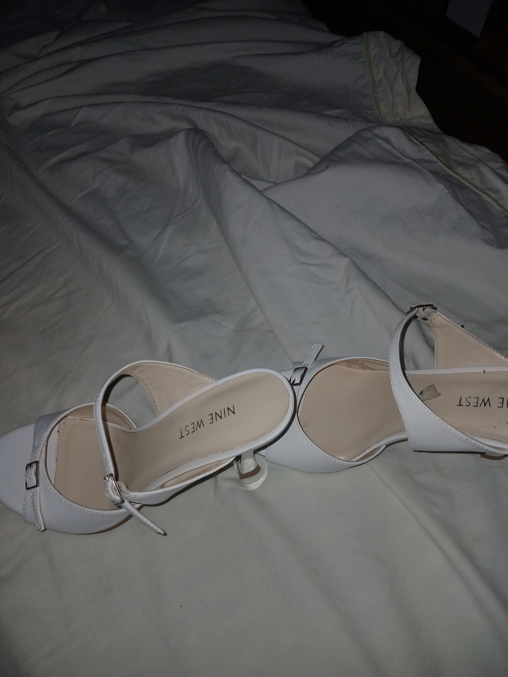 Nine West White Open-Toe Ankle-Strap Heels